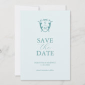 Save The Date Simple Monogramme Pale Blue Enregistrer La Date (Devant)