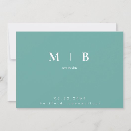 Save The Date Simple Monogramme Turquoise Contemporain (Devant)