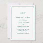 Save The Date Simple Monogramme Vert Émeraude Mariage Élégant (Devant)