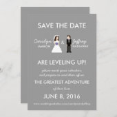 Save The Date Simple, Nerdy 8 bits mariée et chambre Enregistrer (Devant / Derrière)