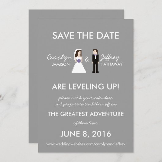 Save The Date Simple, Nerdy 8 bits mariée et chambre Enregistrer (Devant / Derrière)