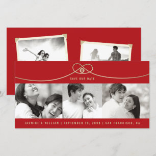 Save The Date Simple noeud d'or Double bonheur 3 Photo Chinois