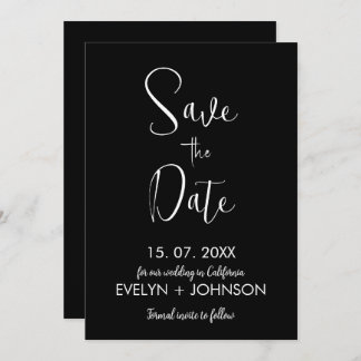 Save The Date Simple noir & blanc Élégant minimaliste