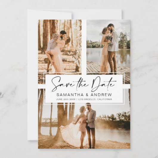 Save The Date Simple noir enregistrer la date 3 photo grille col (Devant)