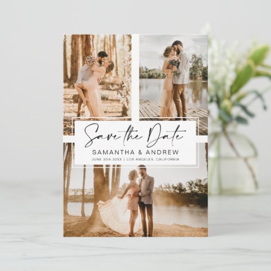Save The Date Simple noir enregistrer la date 3 photo grille col (Debout devant)