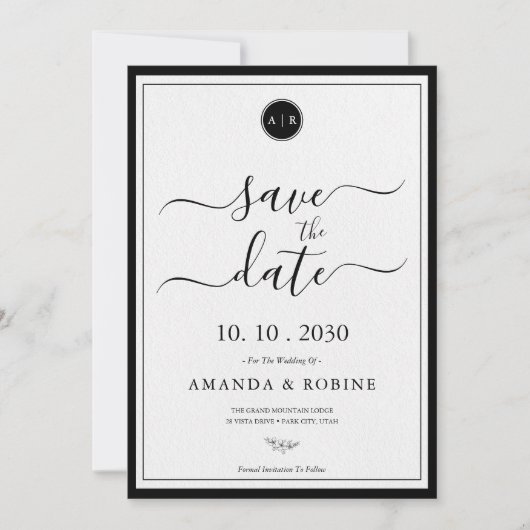 Save The Date Simple noir et blanc élégant (Devant)