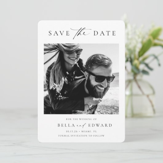 Save The Date Simple Noir et Blanc photo mariage Enregistrer la  (Debout devant)
