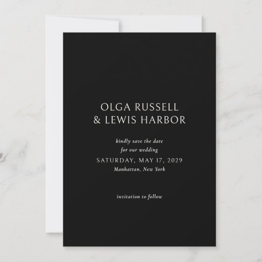 Save The Date Simple Noir Mariage moderne (Devant)
