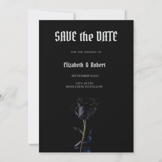 Save The Date Simple Noir Rose Gothique Enregistrer La Date (Devant)