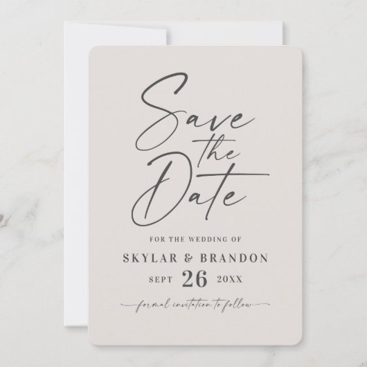 Save The Date Simple Off-White avec Mariage de script et photo (Devant)