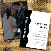 Save The Date Simple onde latérale Mariage photo noir et blanc