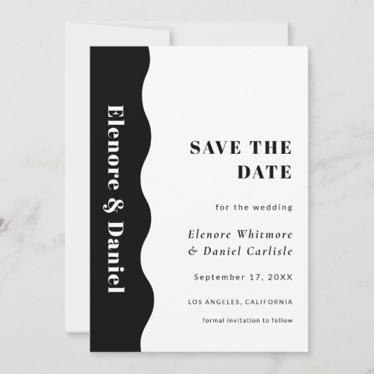 Save The Date Simple onde latérale Mariage photo noir et blanc (Devant)