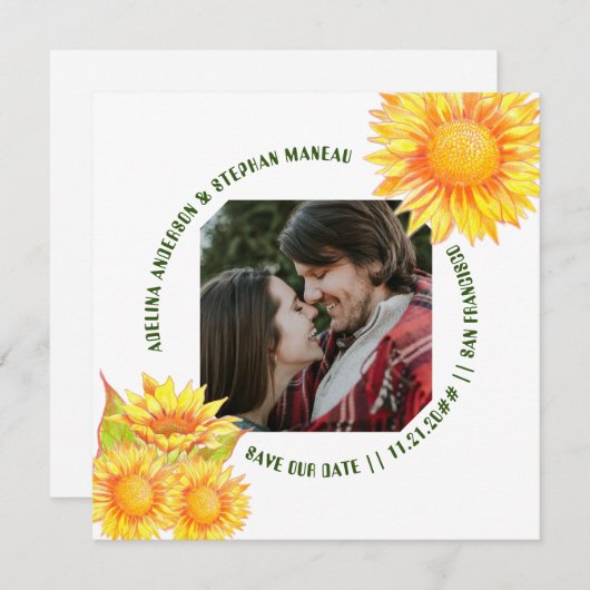Save The Date Simple One Photo Rustique Sunflower QR CODE Site W (Devant / Derrière)