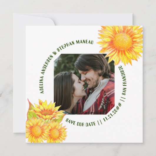 Save The Date Simple One Photo Rustique Sunflower QR CODE Site W (Devant)