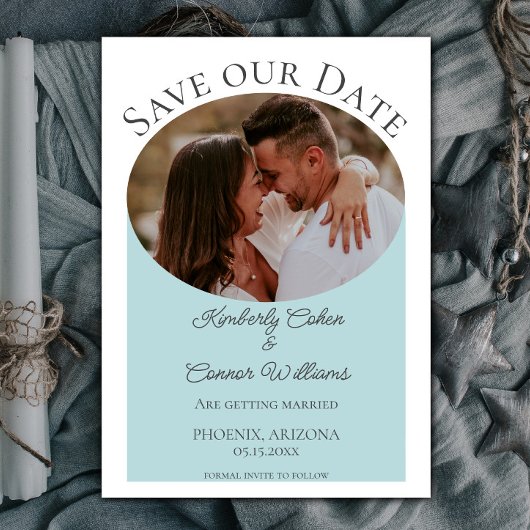 Save The Date Simple Ovale Photo Enregistrer la Date | Sarcelle