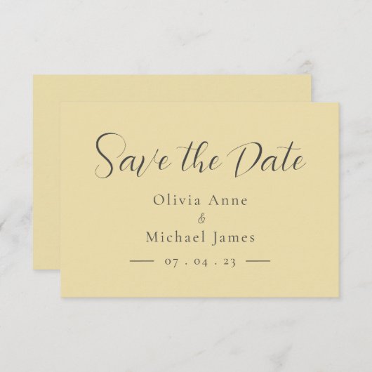 Save The Date Simple Pastel Jaune & Blanc Mariage Script (Devant / Derrière)