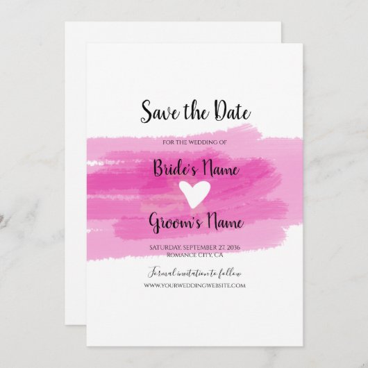 Save The Date Simple Peinture Strokes & Coeur Wedt Enregistrer L (Devant / Derrière)
