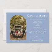 Save The Date Simple Photo d'arche | Bleu poussiéreux Enregistre (Devant)