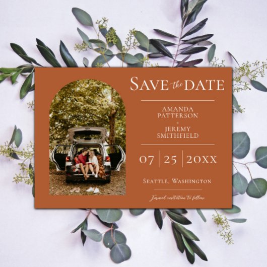 Save The Date Simple Photo d'arche | Orange brûlé