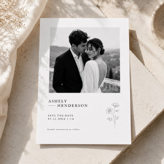Save The Date Simple Photo de Mariage Botanique Noir et Blanc