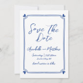 Save The Date Simple Photo Dessiné à la Main Mariage Bleu Fantai (Devant)