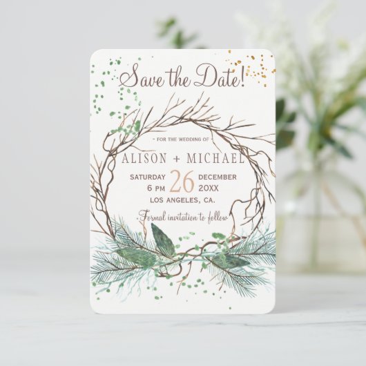 Save The Date Simple photo hiver couronnes enregistrer date mari (Debout devant)