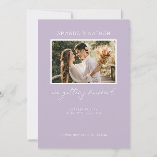 Save The Date Simple Photo Purple Lavender Mariage élégant (Dos)