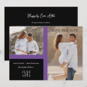 Save The Date Simple Purple Two Photos Engaged Couple Session (Devant / Derrière)