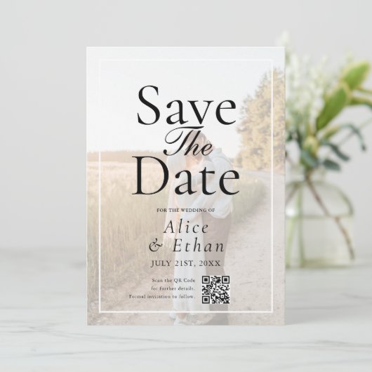 Save The Date Simple QR Code Photo Wedding (Debout devant)