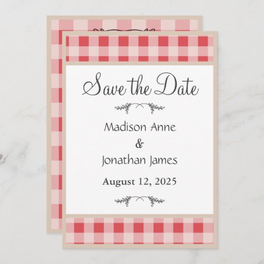 Save The Date Simple Red Plaid En vichy pays rustique (Devant / Derrière)