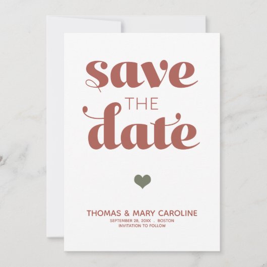 Save The Date Simple Retro Terracotta One Photo Mariage (Devant)