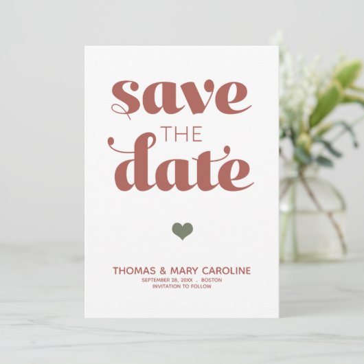 Save The Date Simple Retro Terracotta One Photo Mariage (Debout devant)