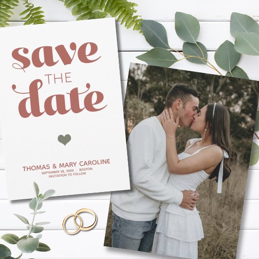 Save The Date Simple Retro Terracotta One Photo Mariage