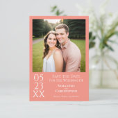 Save The Date Simple Rose Corail Moderne Minimal Photo Mariage (Debout devant)