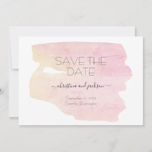 Save The Date Simple rose et jaune Aquarelle Swash Date de sauve (Devant)