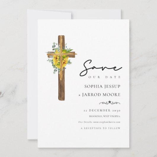 Save The Date Simple Rustique Croix de bois Mariage de verdure (Devant)