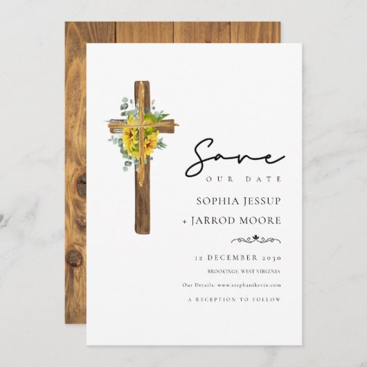 Save The Date Simple Rustique Croix de bois Mariage de verdure (Devant / Derrière)