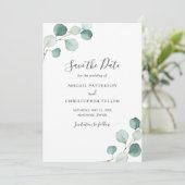 Save The Date Simple Rustique Eucalyptus Verdure Mariage élégant (Debout devant)