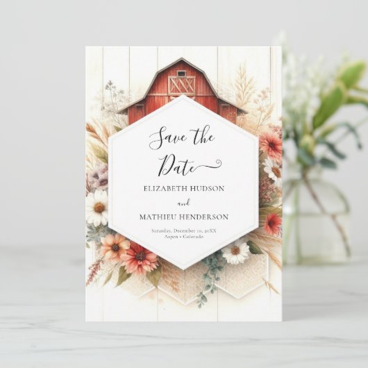 Save The Date Simple Rustique Mariage Barnyard (Debout devant)