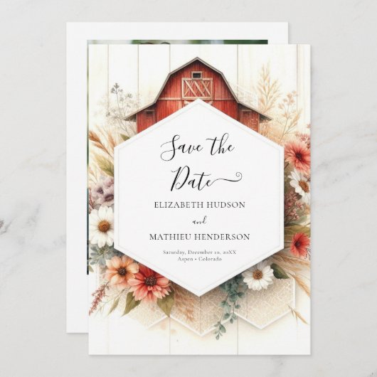 Save The Date Simple Rustique Mariage Barnyard (Devant / Derrière)