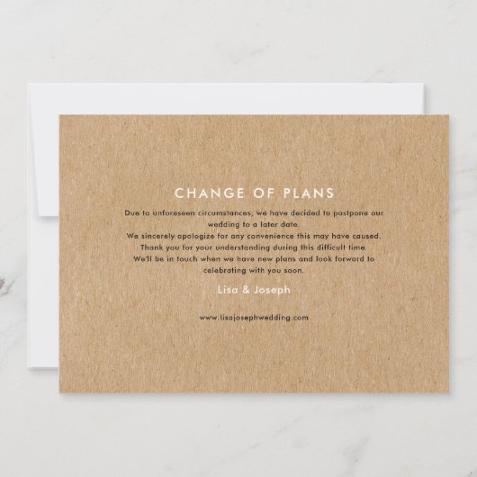 Save The Date Simple rustique Nouveau plan Changer la date repor (Dos)