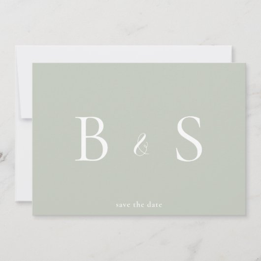 Save The Date Simple Sage & Blanc Monogramme QR Code Enregistrer (Devant)