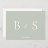 Save The Date Simple Sage & Blanc Monogramme QR Code Enregistrer (Devant / Derrière)