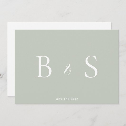 Save The Date Simple Sage & Blanc Monogramme QR Code Enregistrer (Devant / Derrière)