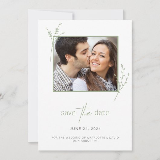 Save The Date Simple Sage Green Photo Wedding Enregistrer La Dat (Devant)