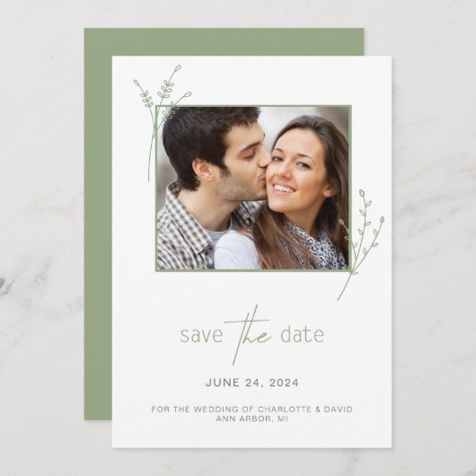 Save The Date Simple Sage Green Photo Wedding Enregistrer La Dat (Devant / Derrière)