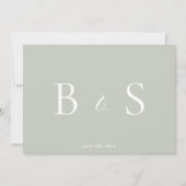Save The Date Simple Sage & Monogramme Blanc Code QR Enregistrez (Devant)