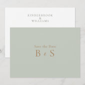 Save The Date Simple Sage & Or Monogramme Enregistrer La Date (Devant / Derrière)