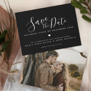Save The Date Simple script blanc coeur noir photo mariage