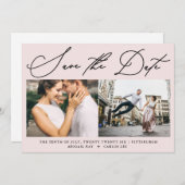 Save The Date Simple Script Blush Rose Deux Photo Moderne (Devant / Derrière)